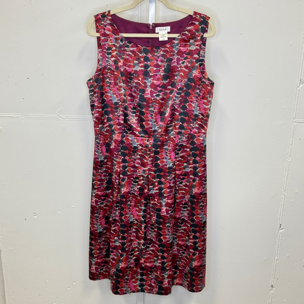 Kate Hill Women's Abstract Dot Print Sleeveless Sheath Dress Red Pink Size 14